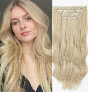 VOLUMINIZING LUXURY CLIP IN SET LIGHT BLONDE CURLY WAVE HAIR EXTENSIONS SET